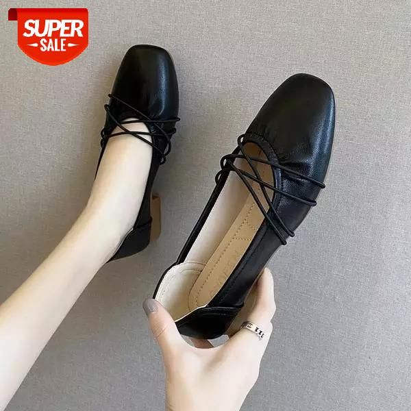 

korean shoes square toe autumn shallow mouth female footwear casual sneaker all-match 2020 retro grandma fall dress comfortable #e12o