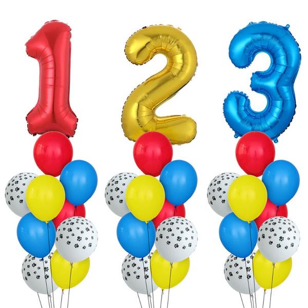 

party decoration 10pcs/lot paws dog number balloons latex kids birthday gift baby shower toy supplies air globos
