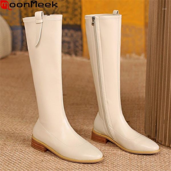 

boots moonmeek 2021 arrival knee high med heels round toe winter women quality solid color ladies shoes1, Black