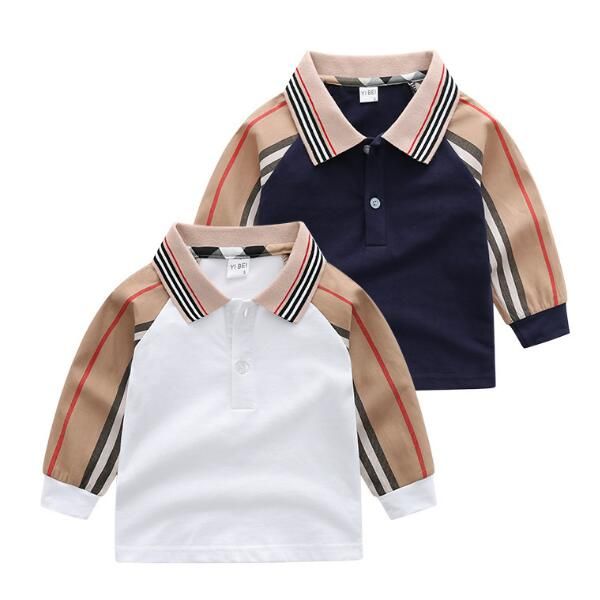 2022 Primavera nuove magliette per bambini a maniche lunghe a righe Designer abbigliamento per bambini moda T-shirt per bambini risvolto Childern Cotton Casual Pullover Girl Sweatshirt