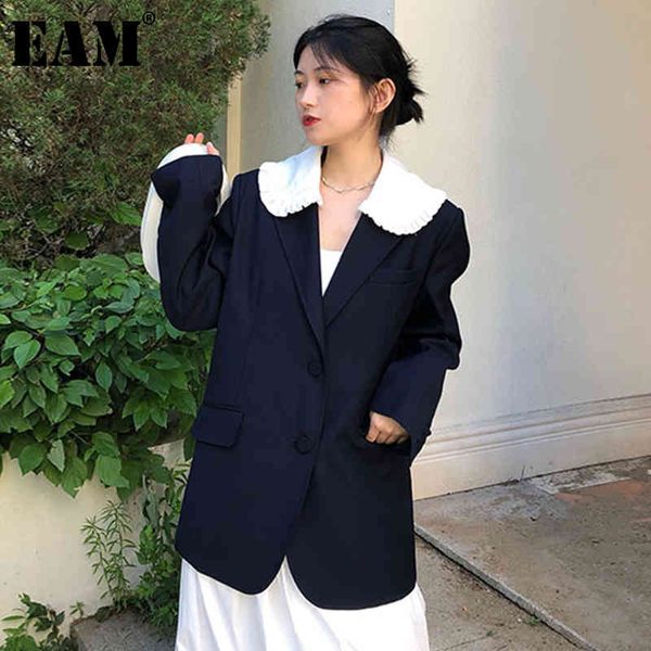 

[eam] women drak blue lace big sizeblazer ruffles long sleeve loose fit jacket fashion spring autumn 1dd6467 21512, White;black