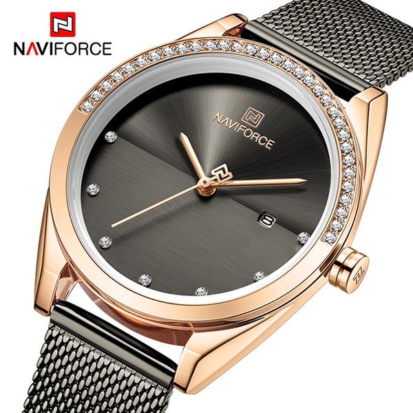 

wristwatches naviforce brand fashion ladies watches date waterproof quartz casual clock luxury wristwatch for women girl relogio feminin, Slivery;brown