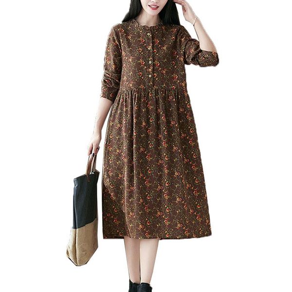 

casual dresses 2021 spring autumn women dress elegant vintage cotton linen ladies long sleeve large size printing vestidos, Black;gray