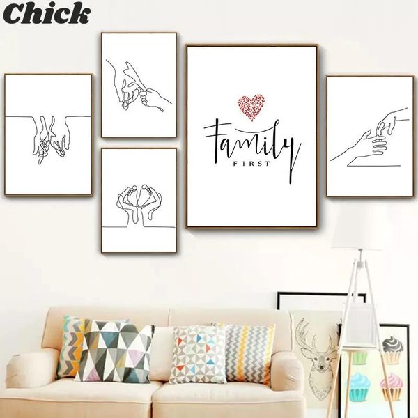 

paintings wall art happy family canvas painting hand drawn lines love baby nordic posters for kids' nursery room decor mural