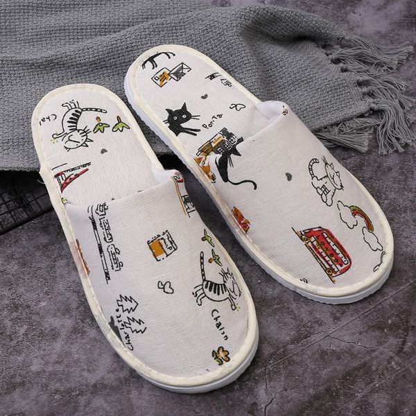 

el disposable slippers thickened gut accommodation non slip linen printed high-grade