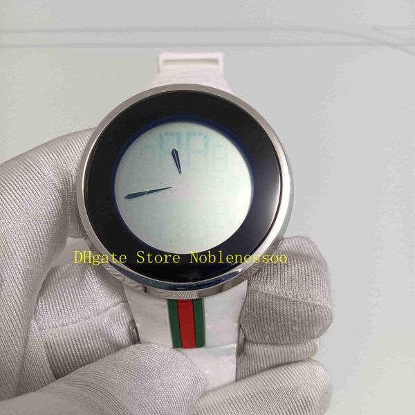 

original box watch midsize men's women 45mm quartz movement digital dual time white rubber bracelet stainless steel mens sport watches, Slivery;brown