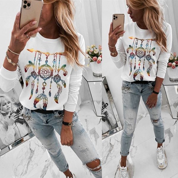 

oufisun autumn casual loose o-neck long sleeve korean t-shirt fashion print white women pullover women's t-shirts 210517