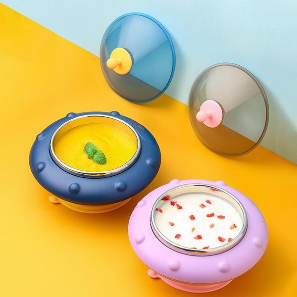 

bowls baby feeding bowl anti-slip 2-layer stainless steel with lid add water for insulation effect toddlers dfds889