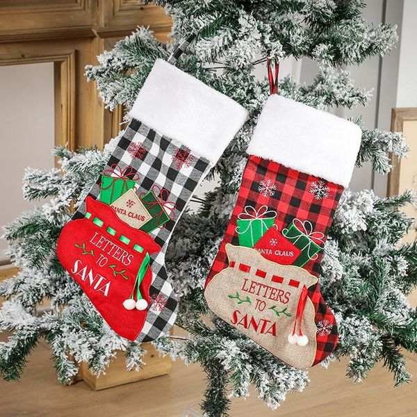 

christmas decorations 1pcs stockings bag plaid socks candy printing envelope gift