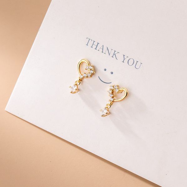 

designer stud earrings sweet and fresh hollow out ear 925 silver hgih quality heart fashion simple for women gifts, Golden;silver