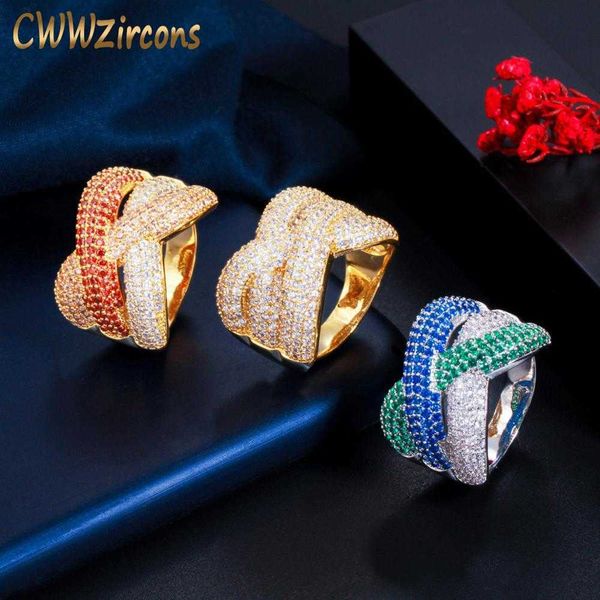 

adjustable luxury geometry bold statement twist cubic zirconia rings for women bridal engagement wedding jewelry r186 210714, Slivery;golden