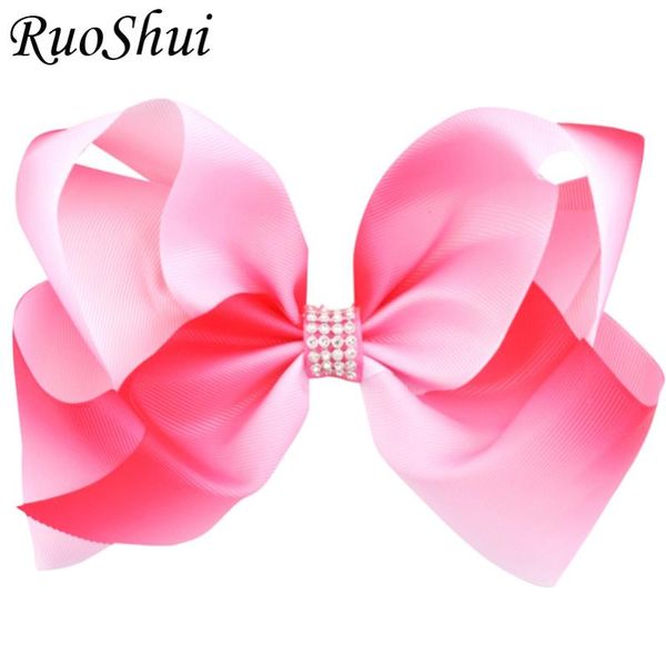 

inch big rainbow large hair bow rhinestone grosgrain ribbon hairgrip alligator clips headwear bowknot girls accessories, Slivery;white