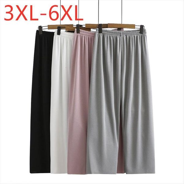 

spring summer plus size women capri long large loose casual gray elastic wide leg trousers 3xl 4xl 5xl 6xl, Black;white