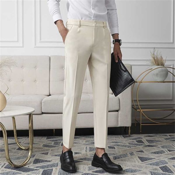 Pantaloni eleganti da uomo in tessuto non stirabile Pantaloni slim dritti neri albicocca Pantaloni da completo casual grigio scuro Pantaloni da business maschili con piedini 211108