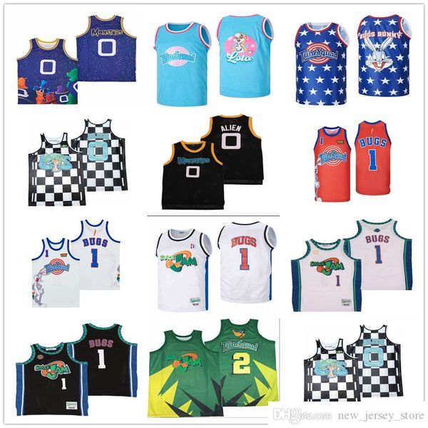 

ncaa stitched movie basketball jerseys space jam bugs bunny tunesquad 0 alien 1 bugs 2 tunesquad mens shirt uniform good quality jersey, Black