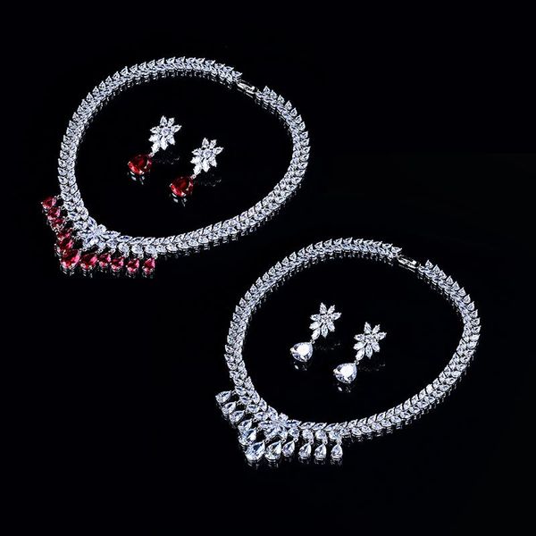 

earrings & necklace designer fashion copper jewelry 3a cubic zirconia party set, Silver