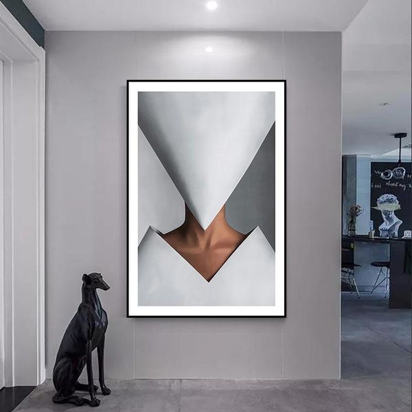 

paintings masked african woman posters and prints white geometric canvas modern minimalist art living room home wall decor