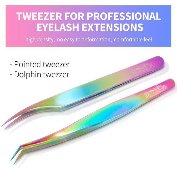 

blueyes colorful rainbow twezzers stainless steel colors tweezers set grafting eyelashes extension makeup maintenance tools kits false