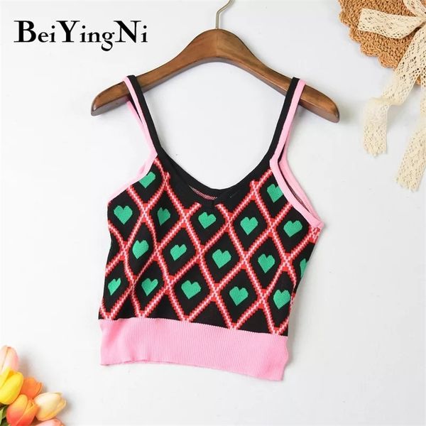 

fashion camis woman heart knitted all-match clubwear sleeveless girls slim streetwear cute chic corset 210506, Black