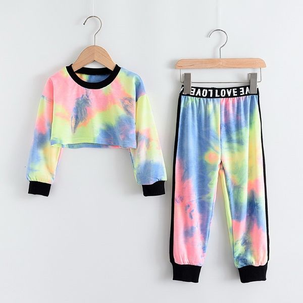 

clothing sets spring teenager girls 2-pcs colorful sweatershit + letters high waist pants children clothes e1505 p4lr, White