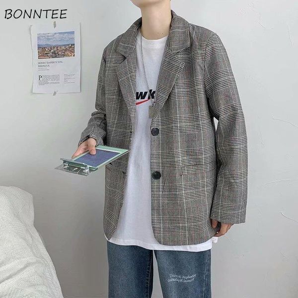 

men's suits & blazers gray plaid men fit single breasted retro pockets male spring autumn coats fashion korean style hombre clothing vi, White;black