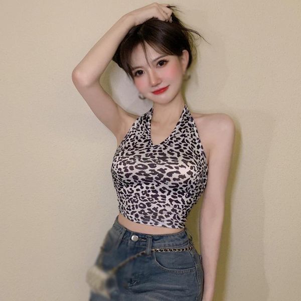 

women's tanks & camis ladies halter v-neck vest strapless leopard print blouse slim fit summer fashion camisole, White