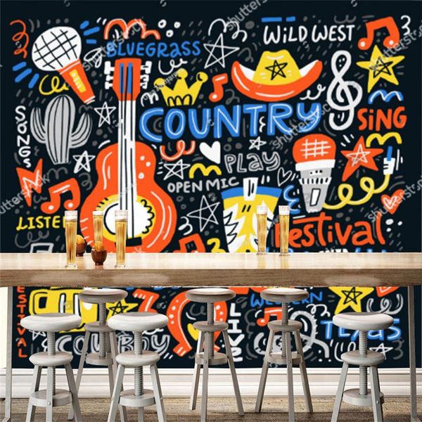 Обои пользовательские концепции открытка кантри музыкальная картинка ресторан промышленные украшения обои бар фона фон бумажная роспись
