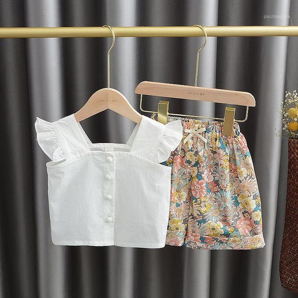 

clothing sets baby girls sweet lace t-shirt + cotton flower pants 2pcs princess suit children's kids girl chs1, White