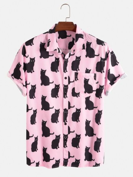 

men cat graphic button through shirt n25z#, White;black