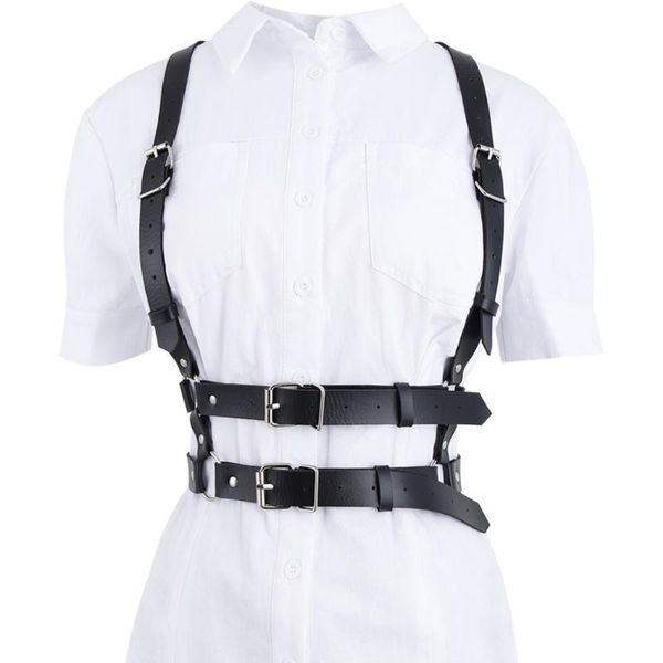 

belts punk girdle women handmade leather harness belt strap decorative shirt dress smooth buckle vest, Black;brown