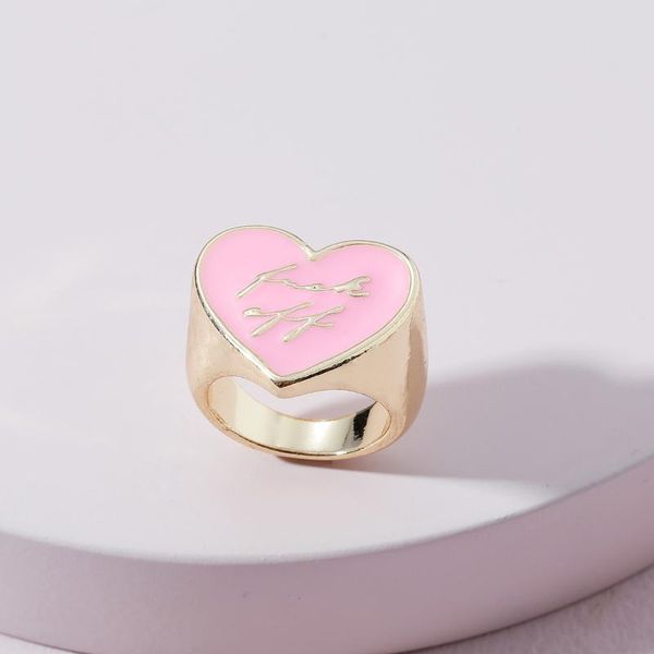 

cluster rings ins vintage color cute letter heart ring simple metal drop oil for women girls fashion jewelry gift, Golden;silver