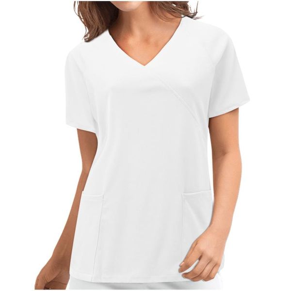 

women's t-shirt t-shirts womanÂ summerÂ 2021 solid v-neck short sleeve soft cotton fashion style nursing working uniform, White