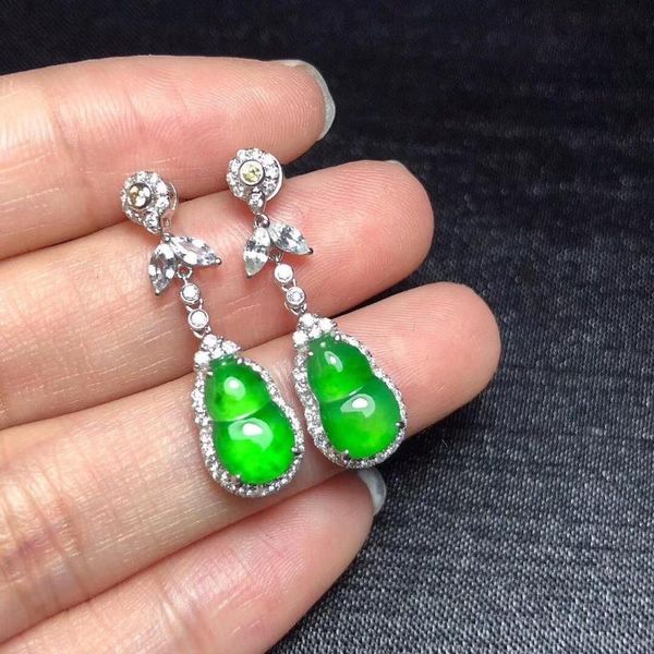 

dangle & chandelier original design plant inlaid zircon gourd jasper earrings chinese retro shining light luxury charm women's silver j