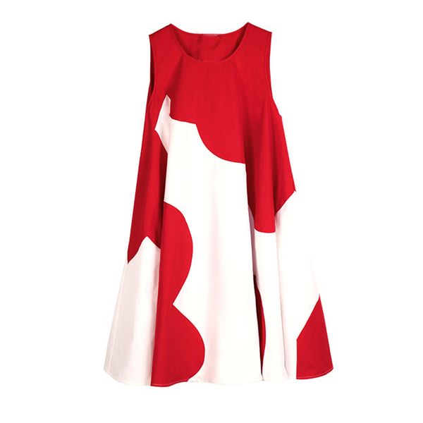 

red white patchwork sleeveless tank o neck vest mini dress summer casual sweet playful a-line d1433 210514, Black;gray
