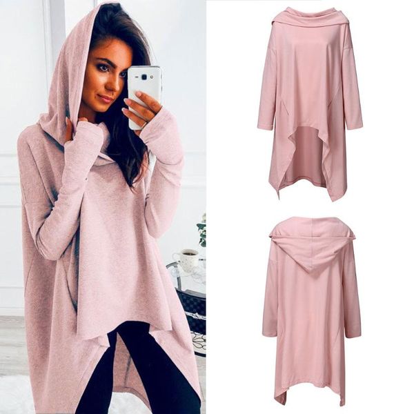 

women's hoodies & sweatshirts 2021 women hooded shirts solid color long sleeves irregular casual sudadera mujer, Black