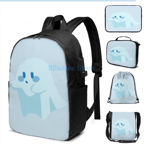 

funny graphic print boo usb charge backpack men school bags women bag travel laptop