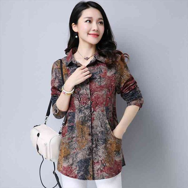 

spring cotton linen casual women blouses loose long sleeve plus size floral female blusas, White