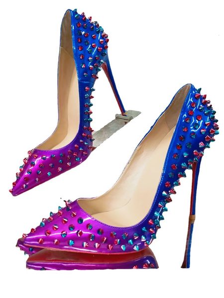 

12cm high heel women's multicolor single sho with willow nails, Black