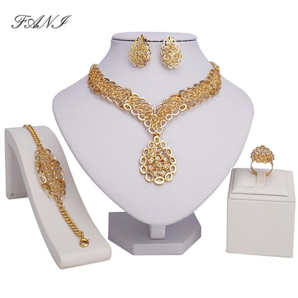 

earrings & necklace fani fashion 2021 african beads jewelry sets women customer nigerian wedding dubai gold-colorful crystal set bridal, Silver