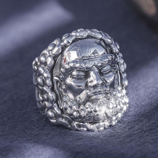 

cluster rings solid 999 sterling silver thai retro biker mens men handmade the dharma patriarch buddha amulet ring jewelry gift a4767, Golden;silver