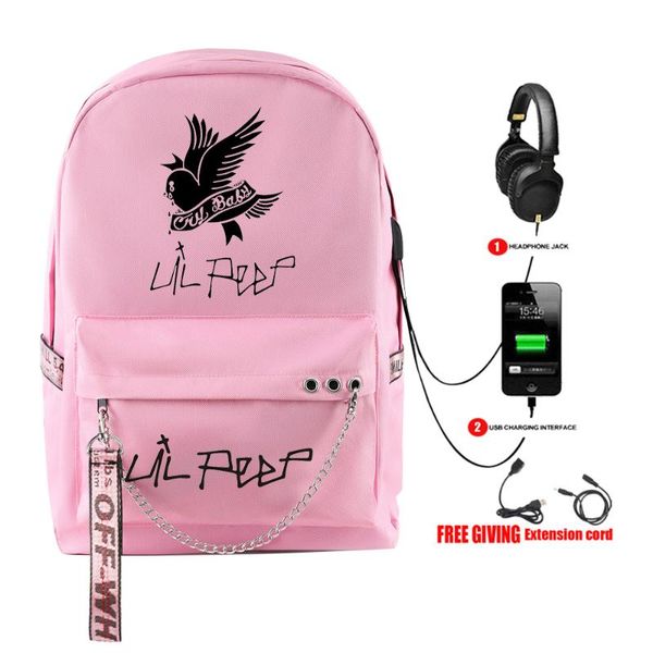

backpack backpacks lil peep cry baby love usb interface lapbag teenager boys girls oxford waterproof travel bags