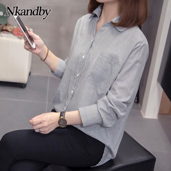 

plus size classic striped shirts women 2021 autumn fashion long sleeve korean style ladies blouses oversized blusas tunics women's &, White