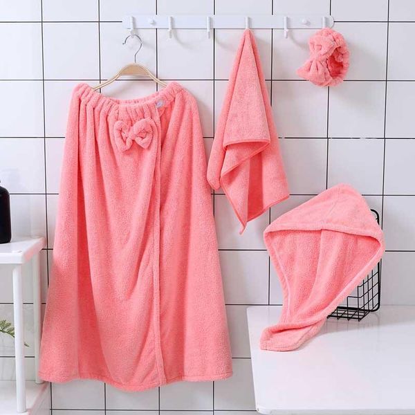 

4pcs/set microfiber bath towel coral fleece dress hair band long hat set water absorbent multi-functional
