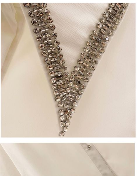 

long sleeve women blouses 2021 autumn diamond turn-down collar blouse shirt casual elegant work wear chiffon shirts white women's &