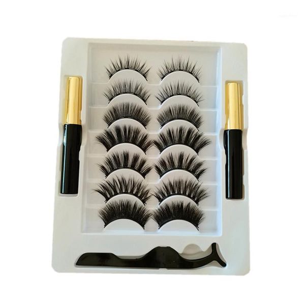 

magnetic eyelashes+eyeliner kit 7 pairs reusable natural eyelashes with 2 tubes eyeliner tweezers1