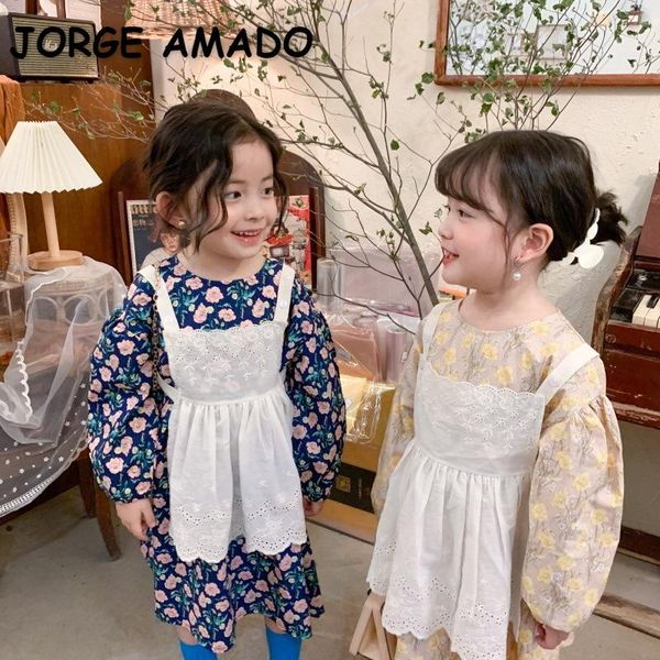 

korean style spring girls 2-pcs sets dress floral princess dresses+white sling children clothes e650 girl's dresses, Red;yellow