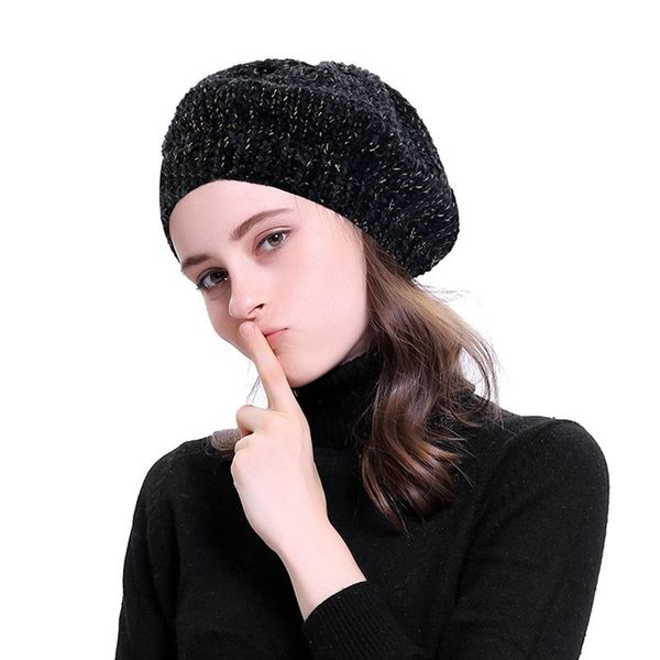 

beanies fashion women knitted wool beret hats for lady winter berets autumn casual warm hat female solid color elegant caps