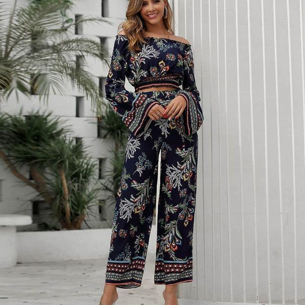 

women's print two piece set tracksuit women casual spring 2 suit and pants conjunto feminino e3 tracksuits, Gray