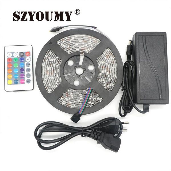 

10pcs 5m rope 300leds dc12v smd rgb led strip light ribbon lamp + 24 44 key ir controller 5a power supply strips