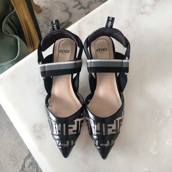 

letter print ff pointed transparent one line with ballet middle heel zlh, Black